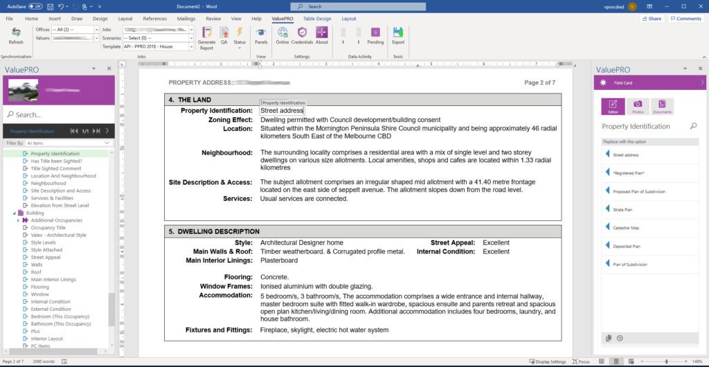 Word and ValuePRO integration